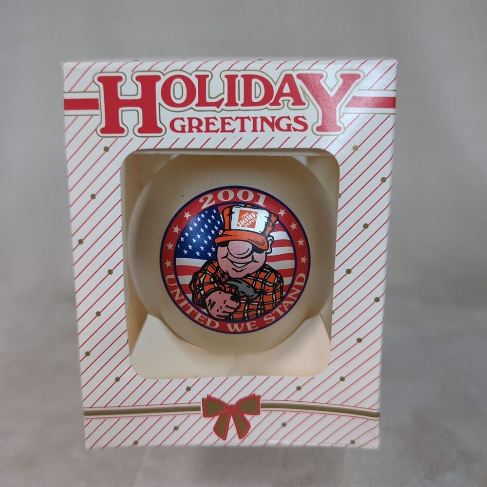 Home Depot Employee Glass Christmas Ornament New VTG 2001 United We Stand USA